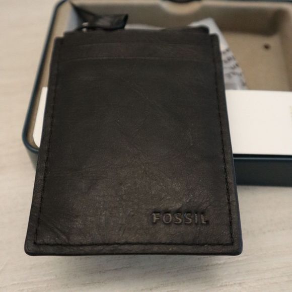 Fossil Black Neel Magnetic Card Case Leather Wallet w/Metal Case RFID Protection - Picture 4 of 8
